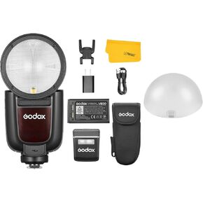 GODOX V1 Pro S V1Pro S Round Head Flash Speedlite for Sony, TTL 2.4G Wireless Sony Speedlight HSS 1/8000s, 2980mAh Li-ion Battery, Detachable Sub Flash Speedlite with Godox AK-R11 Dome Diffuser