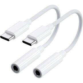 D & K Exclusives USB C to 3.5mm Headphone Jack Adapter for iPhone 16/ iPhone 15 Series, USB C to Aux Audio Dongle Cable Cord Compatible with iPad Pro/Galaxy S24 S23 Ultra/Pixel 9 (2-Pack) White