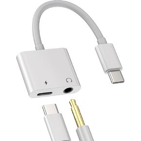 USB C to 3.5mm Jack Headphone Adapter Cable (2-in-1) DAC Audio Headphone Charger USB-C Phone Compatible Huawei Xiaomi Redmi Google Samsung S21 Dual Plug Car AUX
