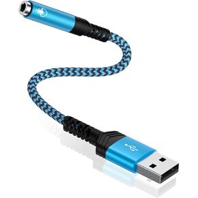 USB to 3.5mm Aux Adapter, Type A to Headphone Jack Converter, External USB Sound Card Audio Dongle for PC, Laptop, Desktops, PS4, PS5, Speaker, Headset, Compatible with Windows 11 10 9 8 7 /Mac/Linux