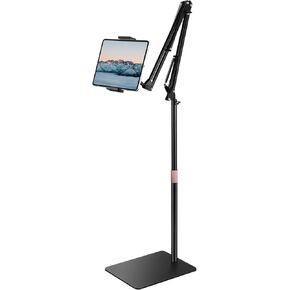 Fintie Tablet Floor Stand - Overhead Bed Universal 360 Degree Rotatable iPad Holder with Adjustable Height and Heavy Duty Metal Base, Fits for iPhone, iPad, Galaxy Tab and Other 6"-13" Devices, Black