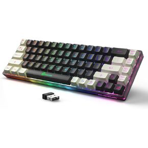 65% Wireless Gaming Keyboard: LED Backlit, 68 Keys, Ultra-Compact, Anti-ghosting, No-Conflict Wireless Keyboard for PC Laptop Windows Gamer(Black-White)