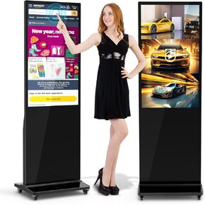 Shiarffe 43" Digital Signage Display, No Subscription CMS Remote Content Publishing and Updates, 2K Capacitive Touchscreen, Scheduling and Playlist, Floor Standing Kiosk, Auto Media Player