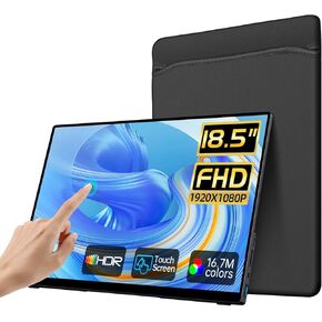 Portable Monitor Touchscreen,18.5'' FHD IPS Touch Screen Monitor, Travel Monitor w/Kickstand & Speaker, HDMI USB C External Monitor for Laptop PC 10-Point Touch for Windows devs