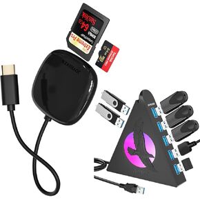 قارئ بطاقة USB C SD ، لـ iPhone 15/16 ، iPad Pro ، MacBook+Flying Eagle 7 Port USB HUB ، USB 3.0 Flitter مع كابل موسع 2 قدم