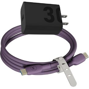 Motorola TurboPower 30W Charger + Purple Silicone Cable Bundle