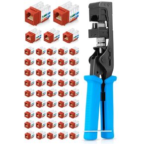 Everest Media Solutions Bundle – 2 Items: easyJACK - Speed Termination Tool + 50 Pack of RJ45 CAT6 UTP Keystone Jacks - Orange