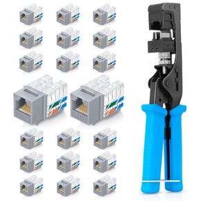 حزمة Everest Media Solutions - عنصران: EasyJack - أداة إنهاء السرعة + 20 حزمة من RJ45 CAT6 UTP Keystone Jacks - رمادي
