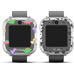 2-Pack for JrTrack 4 Edge Protector Case, Cute Funny JrTrack 3/JrTrack 4 Kids Smart Watch Soft Cover, Drop-Proof Bumper Replacement Skin, Without Screen (Flowers+Bees)