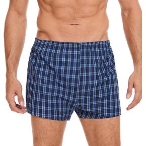 Washable Incontinence Underwear for Men - Reusable Boxer Briefs with Front Fly, Front & Rear Leak Proof, 120ml Absorbency (3 Pack, Plaid Blue White, M)