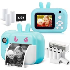 MINIBEAR Instant Camera for Kids Digital Camera for Girls Toddler Camera & 10 Rolls Print Paper for Kids Instant Print Camera Refill Print Paper