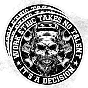 Set 3PCS 2 Inches - Work Ethic Takes No Talent Its A Decision Sticker Hard Hat Stickers Proud Blue Collar Mechanic Skull 2" Waterproof Vinyl Decal for Water Bottles, Tumblers, Laptop, Kindle, Helmet