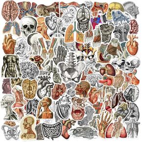 100 PCS Vintage Anatomy Stickers, Human Skeleton Vinyl Waterproof Stickers for Water Bottle Laptop Luggage Scrapbook Gifts, Anatomy Decals