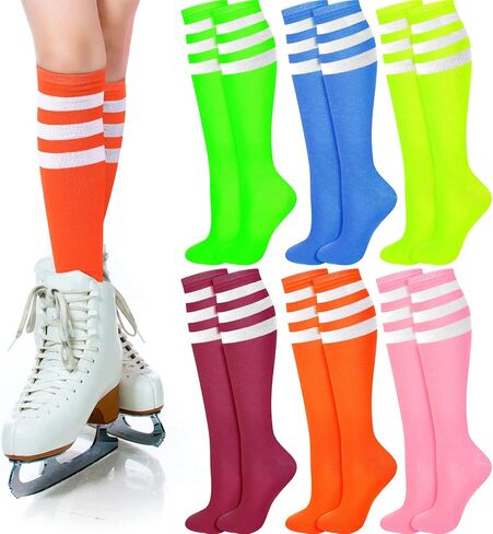Unittype 6 Pair Rainbow Striped Knee High Socks for Women Long Socks Tube Socks Roller Skate Socks Gift in Kuwait