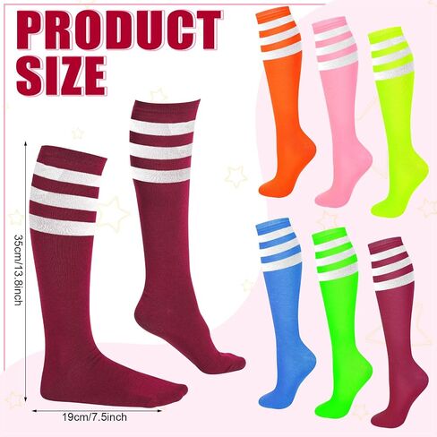 Unittype 6 Pair Rainbow Striped Knee High Socks for Women Long Socks Tube Socks Roller Skate Socks Gift in Kuwait