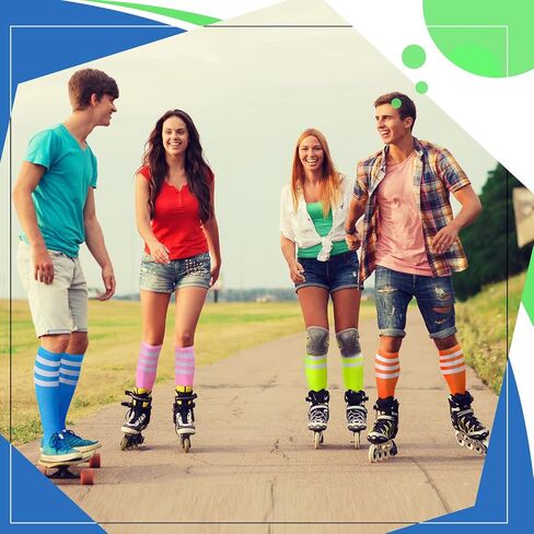 Unittype 6 Pair Rainbow Striped Knee High Socks for Women Long Socks Tube Socks Roller Skate Socks Gift in Kuwait