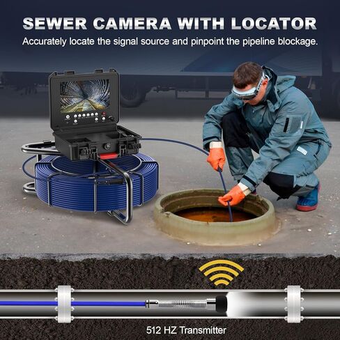 كاميرا Anysun Sewer 165 قدمًا، كاميرا فحص الأنابيب ذاتية التسوية مع عداد المسافة، كابل قطر 0.28 بوصة/7 مم، كاميرا سباكة شاشة IPS 9 بوصة 1080 بكسل مع تسجيل DVR - 32 جيجابايت in Kuwait