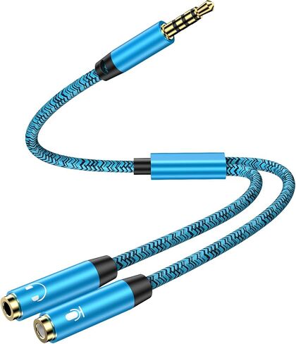 Headset Y Splitter Adapter Cable, 2 Female to 1 Male 3.5mm Jack Cable with Separate Mic and Audio Connector Convertors Splitter for Dual-Plug Gaming Headset to PS5/X-Box/Smartphone/New Version Laptop in Saudi Arabia