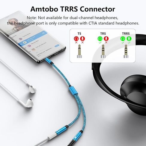 Headset Y Splitter Adapter Cable, 2 Female to 1 Male 3.5mm Jack Cable with Separate Mic and Audio Connector Convertors Splitter for Dual-Plug Gaming Headset to PS5/X-Box/Smartphone/New Version Laptop in Saudi Arabia