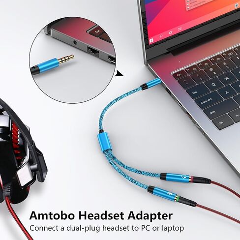Headset Y Splitter Adapter Cable, 2 Female to 1 Male 3.5mm Jack Cable with Separate Mic and Audio Connector Convertors Splitter for Dual-Plug Gaming Headset to PS5/X-Box/Smartphone/New Version Laptop in Saudi Arabia