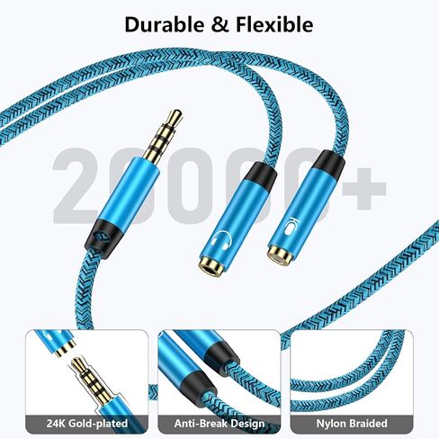 Headset Y Splitter Adapter Cable, 2 Female to 1 Male 3.5mm Jack Cable with Separate Mic and Audio Connector Convertors Splitter for Dual-Plug Gaming Headset to PS5/X-Box/Smartphone/New Version Laptop in Saudi Arabia
