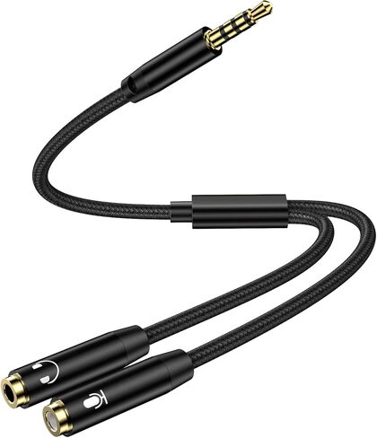 Headset Y Splitter Adapter Cable, 2 Female to 1 Male 3.5mm Jack Cable with Separate Mic and Audio Connector Convertors Splitter for Dual-Plug Gaming Headset to PS5/X-Box/Smartphone/New Version Laptop in Saudi Arabia