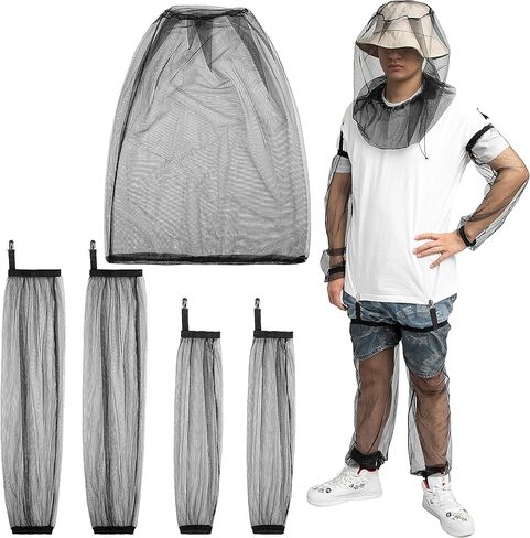 5 Pcs Mosquito Netting Suit-Extra Large Mosquito Head Net Mesh,Arm and Leg Sleeves-Mosquito Protection Suit for Men Women Camping Hiking Fishing in Kuwait