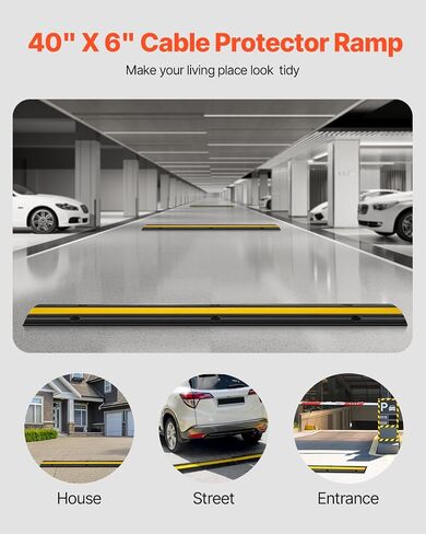 VEVOR 5 Channel Rubber Cable Protector Ramp, Heavy Duty 22000 lbs/axle Capacity Wire Hose Cord Cover Ramp, ADA Compliant Driveway Road Hump, Traffic Speed Bump w/Flip-Open Top Cover in Saudi Arabia