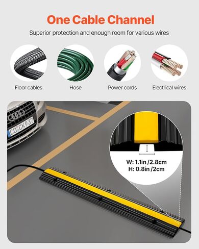 VEVOR 5 Channel Rubber Cable Protector Ramp, Heavy Duty 22000 lbs/axle Capacity Wire Hose Cord Cover Ramp, ADA Compliant Driveway Road Hump, Traffic Speed Bump w/Flip-Open Top Cover in Saudi Arabia