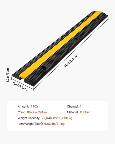 VEVOR 5 Channel Rubber Cable Protector Ramp, Heavy Duty 22000 lbs/axle Capacity Wire Hose Cord Cover Ramp, ADA Compliant Driveway Road Hump, Traffic Speed Bump w/Flip-Open Top Cover in Saudi Arabia