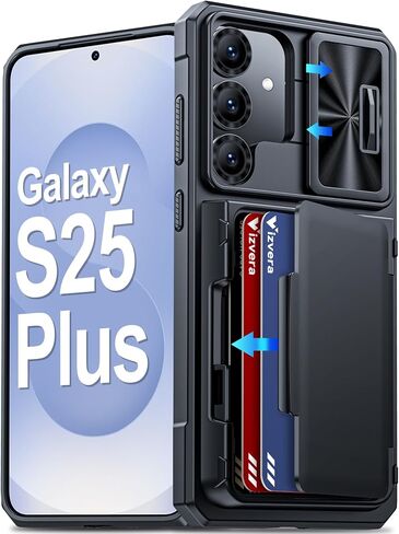 Vizvera for Samsung Galaxy S25 Ultra Case Wallet RFID [Cards Holder][Camera Cover][Edge Raised] Full Body Rugged Shockproof Silicone Protective Phone Case for Galaxy S25 Ultra 6.9" 2025(Black) in Kuwait