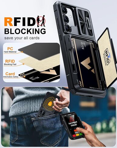 Vizvera for Samsung Galaxy S25 Ultra Case Wallet RFID [Cards Holder][Camera Cover][Edge Raised] Full Body Rugged Shockproof Silicone Protective Phone Case for Galaxy S25 Ultra 6.9" 2025(Black) in Kuwait