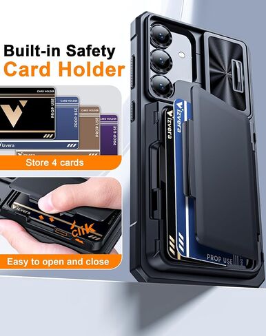 Vizvera for Samsung Galaxy S25 Ultra Case Wallet RFID [Cards Holder][Camera Cover][Edge Raised] Full Body Rugged Shockproof Silicone Protective Phone Case for Galaxy S25 Ultra 6.9" 2025(Black) in Kuwait