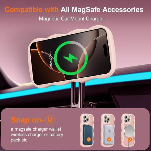 UEEBAI Magnetic for iPhone 16 Pro Max Case, Cute Cover Compatible with MagSafe, 2025 Clear Wave Design Wavy Frame Matte Phone Case- Pink in Saudi Arabia