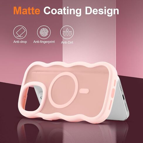 UEEBAI Magnetic for iPhone 16 Pro Max Case, Cute Cover Compatible with MagSafe, 2025 Clear Wave Design Wavy Frame Matte Phone Case- Pink in Saudi Arabia