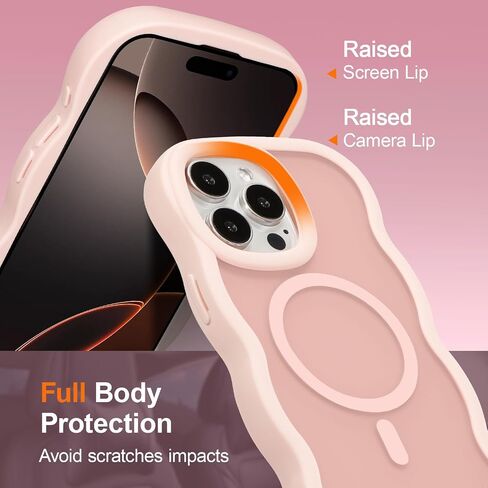 UEEBAI Magnetic for iPhone 16 Pro Max Case, Cute Cover Compatible with MagSafe, 2025 Clear Wave Design Wavy Frame Matte Phone Case- Pink in Saudi Arabia