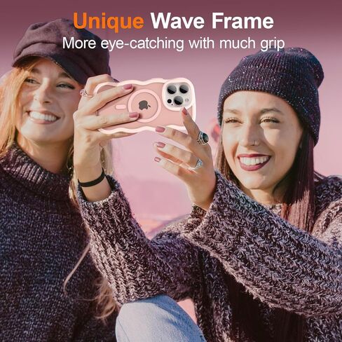 UEEBAI Magnetic for iPhone 16 Pro Max Case, Cute Cover Compatible with MagSafe, 2025 Clear Wave Design Wavy Frame Matte Phone Case- Pink in Saudi Arabia