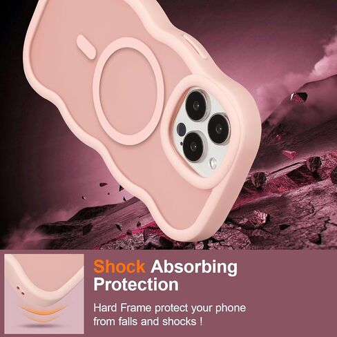 UEEBAI Magnetic for iPhone 16 Pro Max Case, Cute Cover Compatible with MagSafe, 2025 Clear Wave Design Wavy Frame Matte Phone Case- Pink in Saudi Arabia