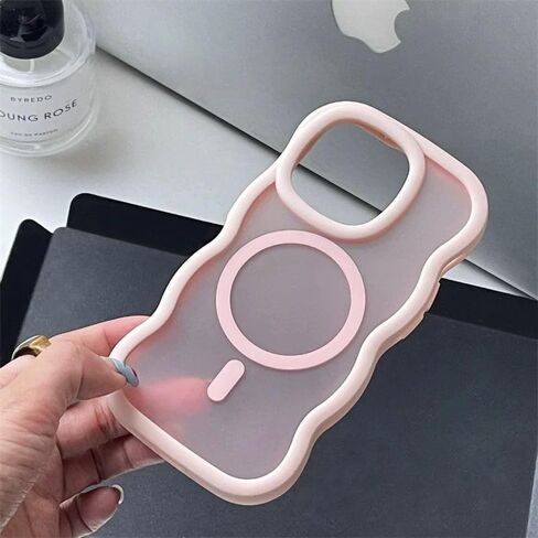UEEBAI Magnetic for iPhone 16 Pro Max Case, Cute Cover Compatible with MagSafe, 2025 Clear Wave Design Wavy Frame Matte Phone Case- Pink in Saudi Arabia