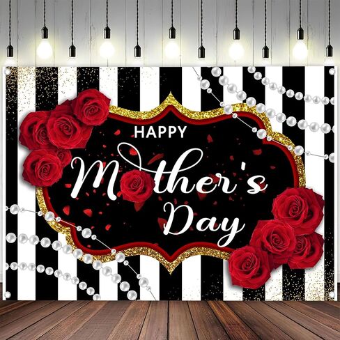 Happy Mothers Backdrop Red Roses Flowers Pearl Backdrop 7 x 5 ft Mothers Party Background Supplies Decoration Photo Studio Booth Props in Saudi Arabia