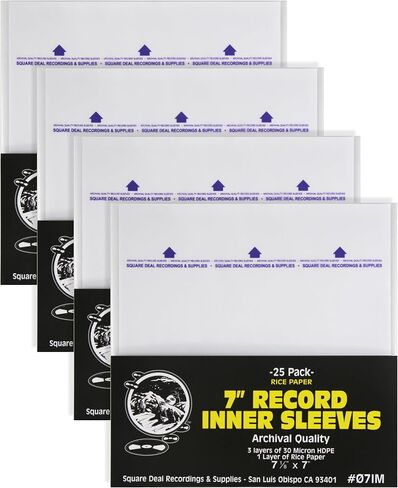 (100) 7" Record Inner Sleeves - 3-Layers of Archival Quality, Anti-Static HDPE with Rice Paper Enclosed Insert for Extra Rigidity #07IM in Saudi Arabia