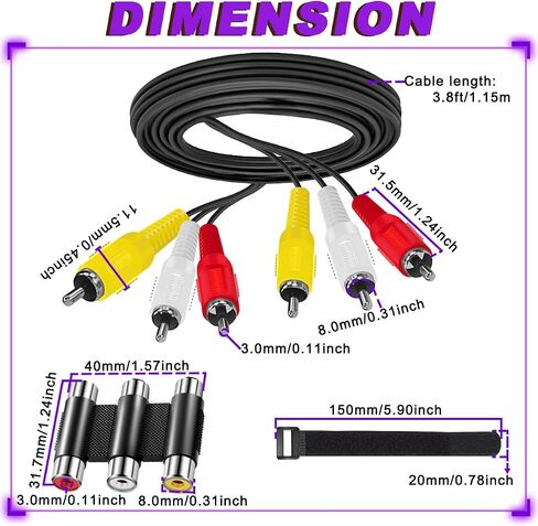 2PCS RCA Cables 3 RCA Cable Audio Mosted Mosted AV Mal in Kuwait