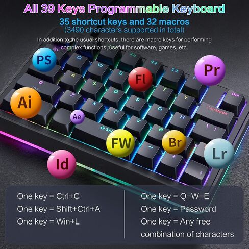 Koolertron لوحة المفاتيح الميكانيكية الماكرو المفردة ، RGB LED LED الخلفية المحمولة MINI MINCHERANCIAL MECHANICAL SELEPAD 39 مفاتيح قابلة للبرمجة بالكامل (39 لوحة مفاتيح أسود) in Kuwait