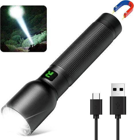 Rechargeable Flashlights High Lumens with Magnetic Base 10000 Lumen Bright LED Tactical Flashlight 3 Modes Zoomable Waterproof Compact Handheld Flash Light for Home Camping Outdoor Repairing in Kuwait