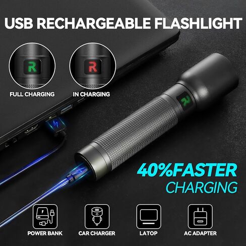 Rechargeable Flashlights High Lumens with Magnetic Base 10000 Lumen Bright LED Tactical Flashlight 3 Modes Zoomable Waterproof Compact Handheld Flash Light for Home Camping Outdoor Repairing in Kuwait