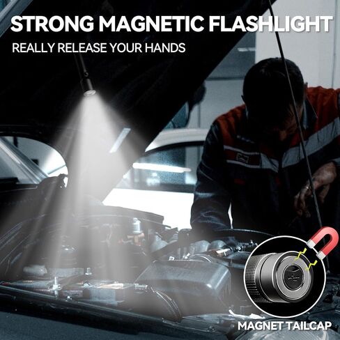 Rechargeable Flashlights High Lumens with Magnetic Base 10000 Lumen Bright LED Tactical Flashlight 3 Modes Zoomable Waterproof Compact Handheld Flash Light for Home Camping Outdoor Repairing in Kuwait