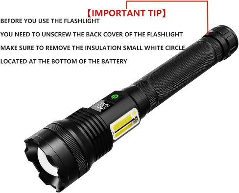 Rechargeable Flashlights, 990,000 lumens, Extremely Bright USB Rechargeable Tactical Flashlight, Zoomable, IP67 Waterproof, 10 Modes for Home, Outdoor, Emergency, Patrol, Camping (with Battery) in Saudi Arabia