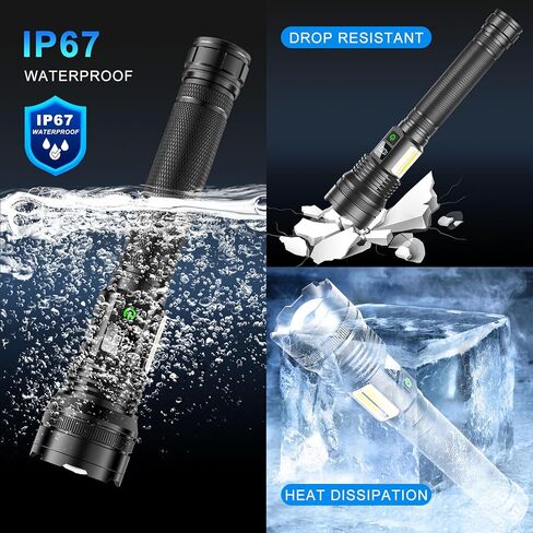 Rechargeable Flashlights, 990,000 lumens, Extremely Bright USB Rechargeable Tactical Flashlight, Zoomable, IP67 Waterproof, 10 Modes for Home, Outdoor, Emergency, Patrol, Camping (with Battery) in Saudi Arabia