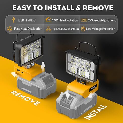 مصباح يدوي من Ecarke Cordless Leadheld for DeWalt 18V/20V: LED Work Battery Light - 20W 2000LM TOOLS للعمل في البيئات المظلمة ، في الهواء الطلق ، الصيد ، الهدايا ، موقع العمل وإضاءة الأمان (أداة فقط) in Kuwait