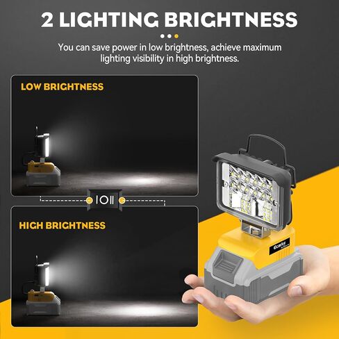 مصباح يدوي من Ecarke Cordless Leadheld for DeWalt 18V/20V: LED Work Battery Light - 20W 2000LM TOOLS للعمل في البيئات المظلمة ، في الهواء الطلق ، الصيد ، الهدايا ، موقع العمل وإضاءة الأمان (أداة فقط) in Kuwait